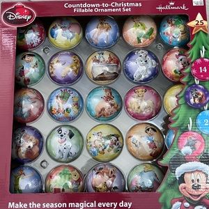 Hallmark Disney Countdown to Christmas fillable Ornament set.